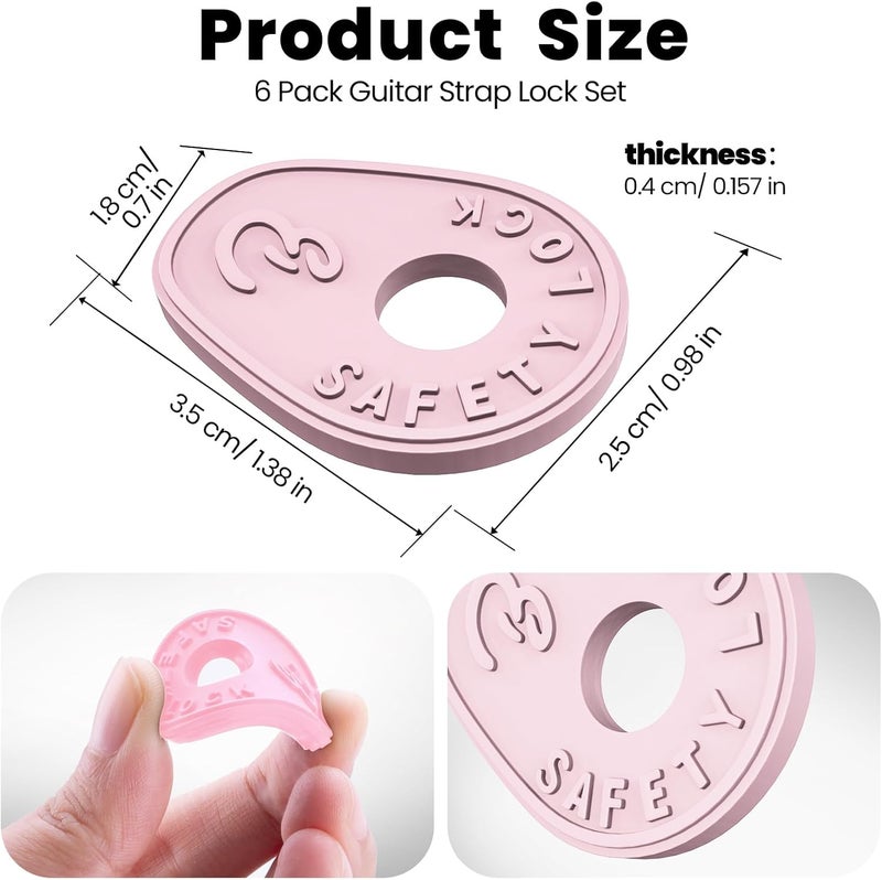 BestSounds Guitar Strap Blocks, 6PCS Premium Silicone Safety Locks (B Style Pink) - Image 3